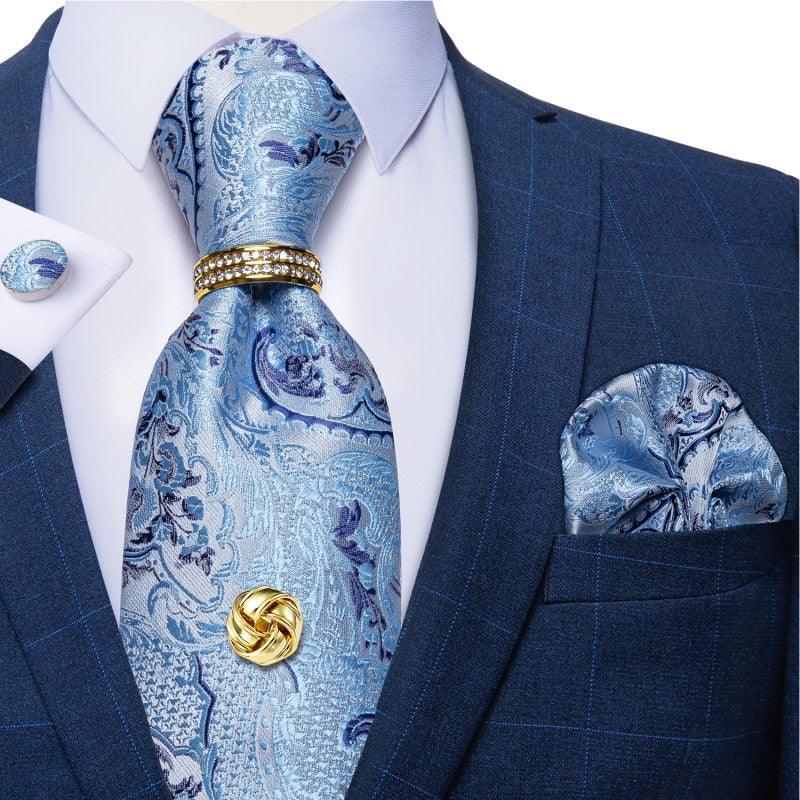 Blue Paisley Silk Necktie Set - Necktie - LeStyleParfait