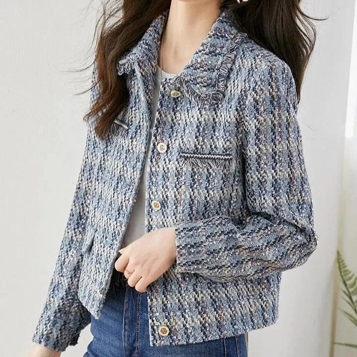 Blue Short Tweed Jacket Women - Tweed Blazer - LeStyleParfait