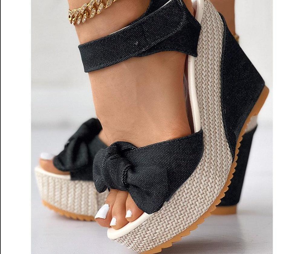 Bowtie Wedge Sandal Shoes - Wedge Shoes - LeStyleParfait