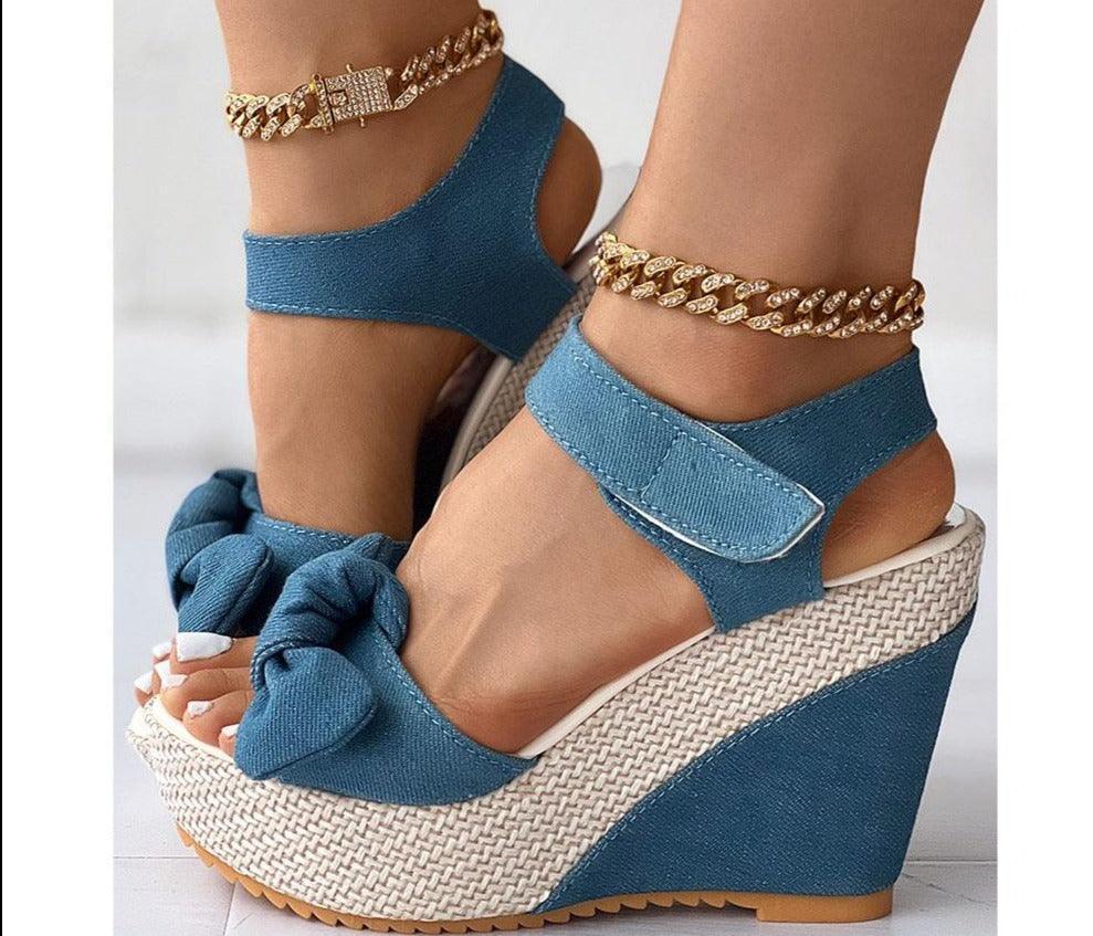 Bowtie Wedge Sandal Shoes - Wedge Shoes - LeStyleParfait