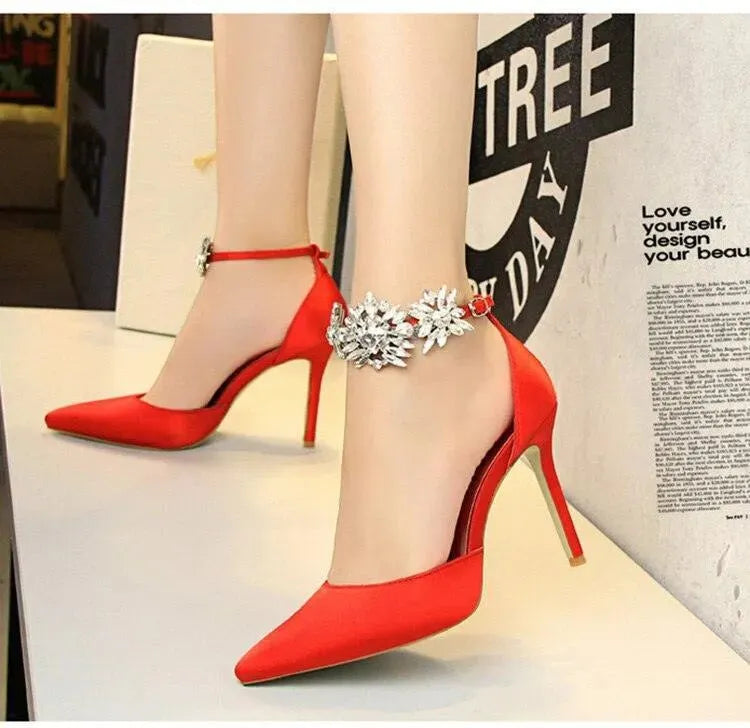 Buckle-Strap Silk Pumps Shoes - Pumps Shoes - LeStyleParfait