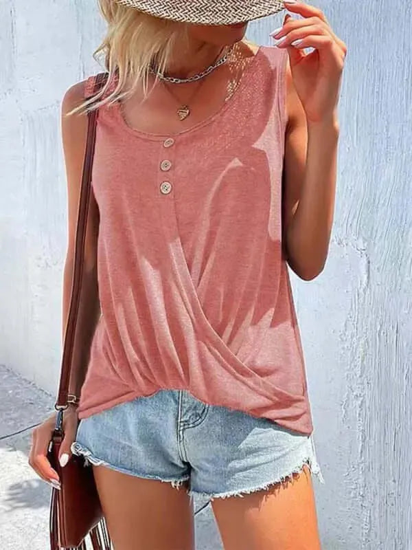 Buttoned Crewneck Women Top - Women Tops & Blouses | LeStyleParfait-Women Tops