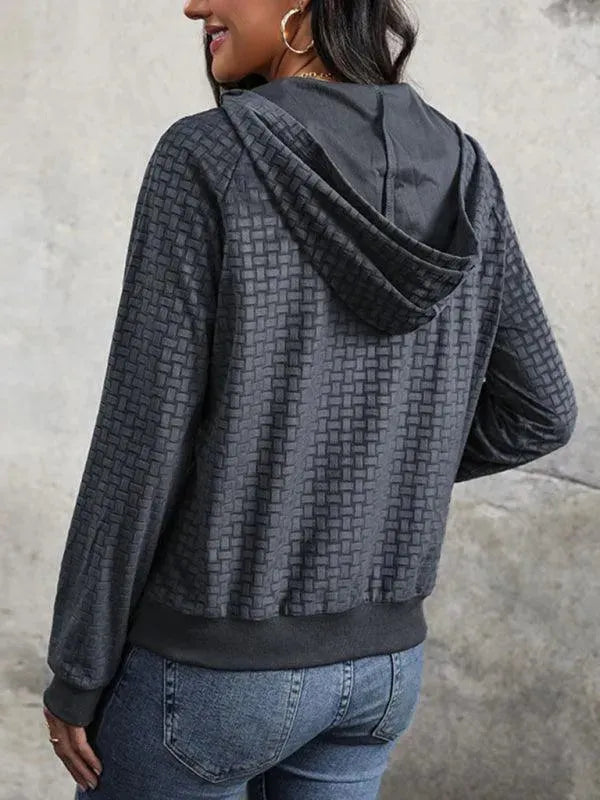 Buttoned Textured Women Hoodie - Women Hoodie - LeStyleParfait