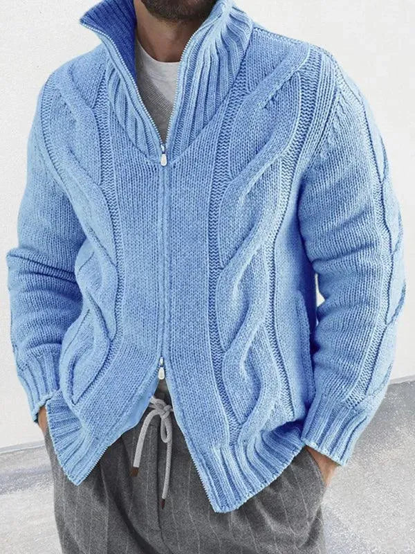 Cable Zipper Men Cardigan Turtleneck Sweater - Cardigan Sweater - LeStyleParfait