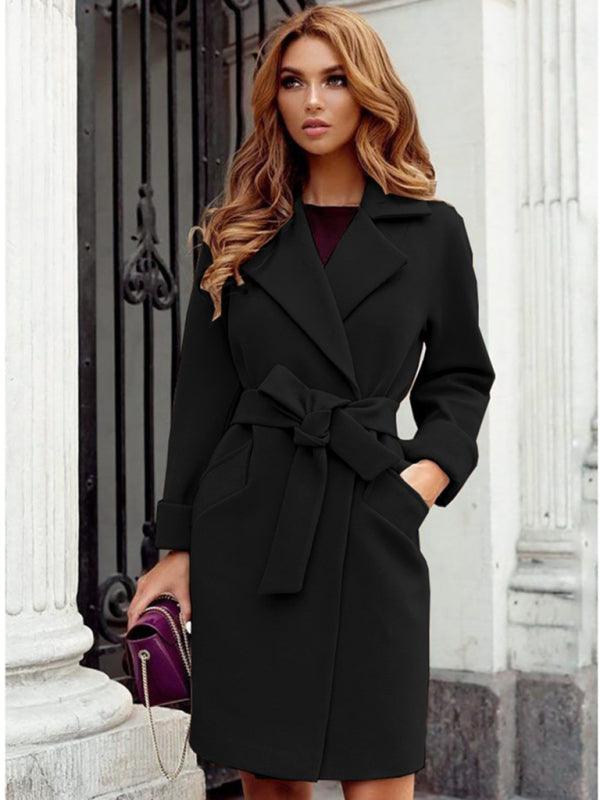 Casual Belted Women Wrap Coat - Woolen Wrap Coat - LeStyleParfait