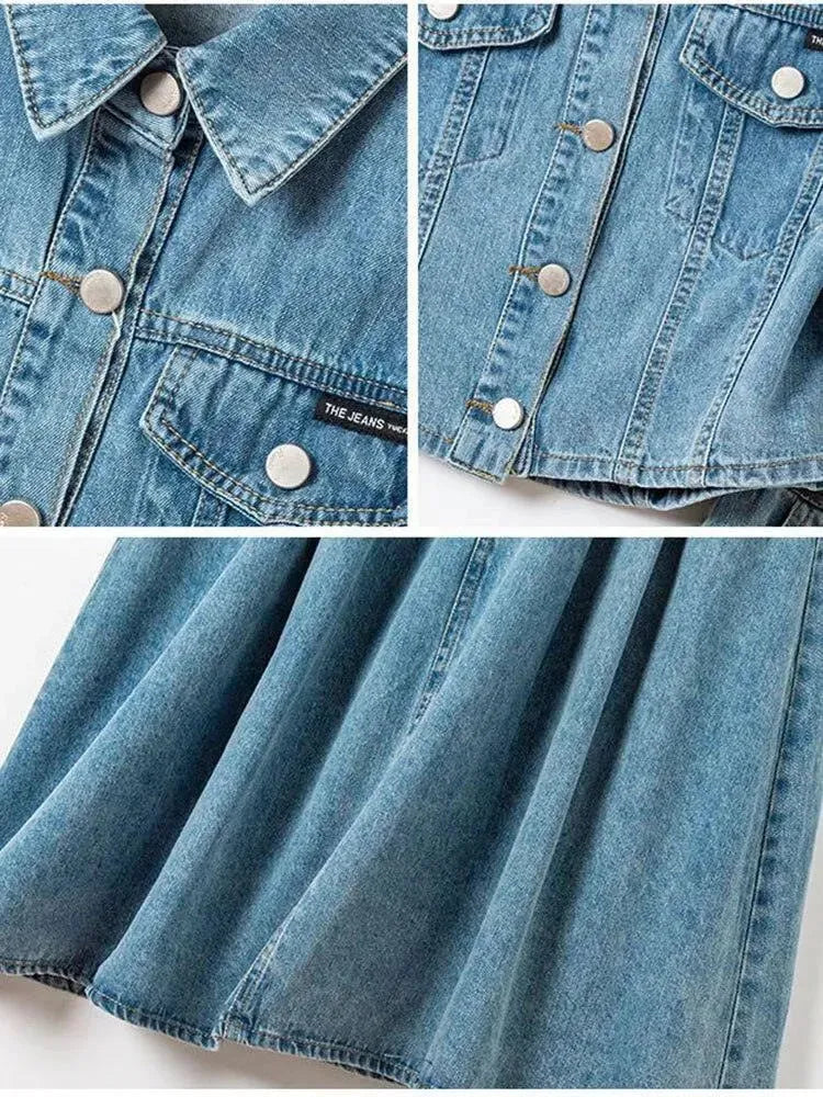 Casual Denim Blue Two-Piece Skirt Set - Two-Piece Skirt Set - LeStyleParfait