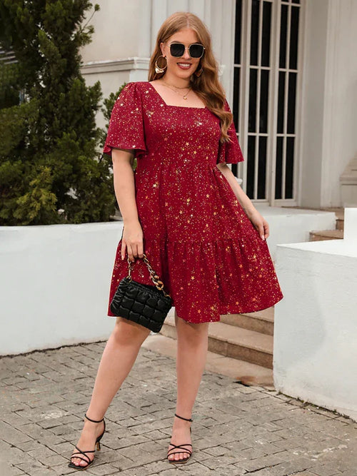 Casual Geometric Square Neck Knee Dress