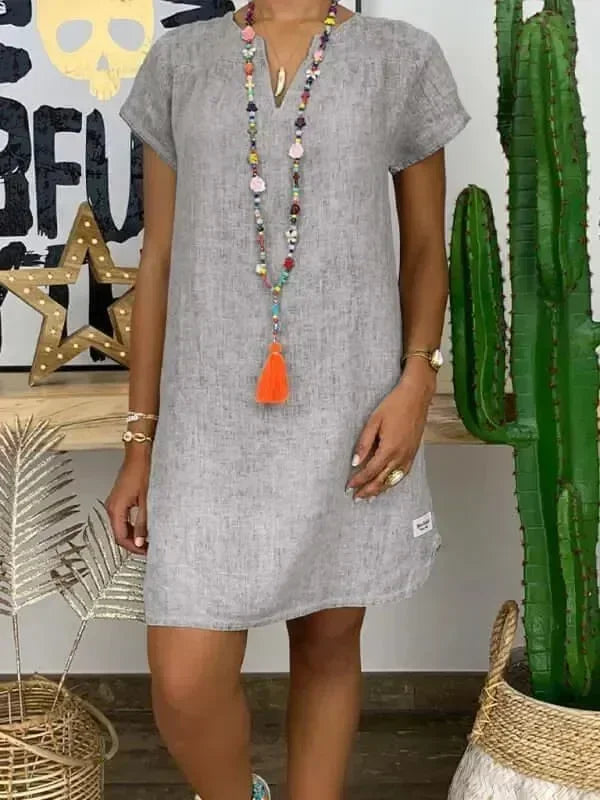 Casual Green Linen Mini Dress fashion image