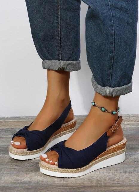 Casual Knot Wedges Sandals - Wedge Shoes - LeStyleParfait