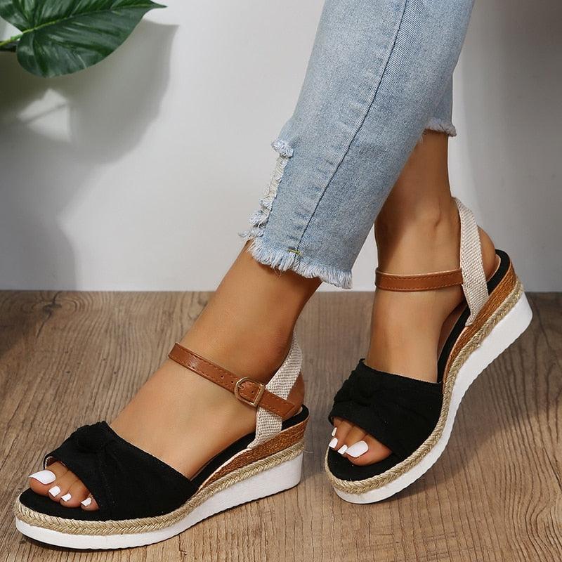 Casual Knot Wedges Sandals - Wedge Shoes - LeStyleParfait