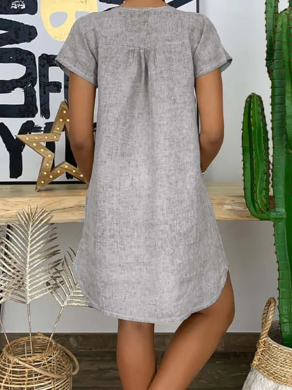 Casual Linen Short Sleeve Dress-LeStyleParfait