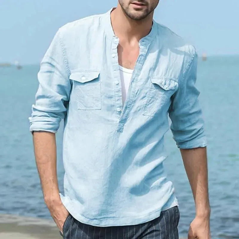 LeStyleParfait Men Shirts Classy Plain-Solid Cotton-Linen Shirt