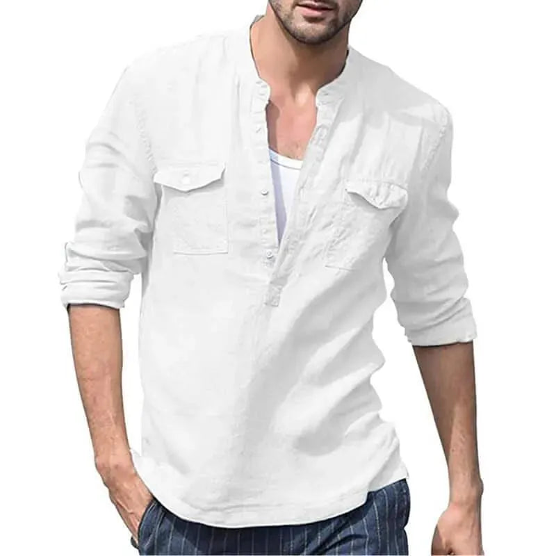 LeStyleParfait Men Shirts Classy Plain-Solid Cotton-Linen Shirt