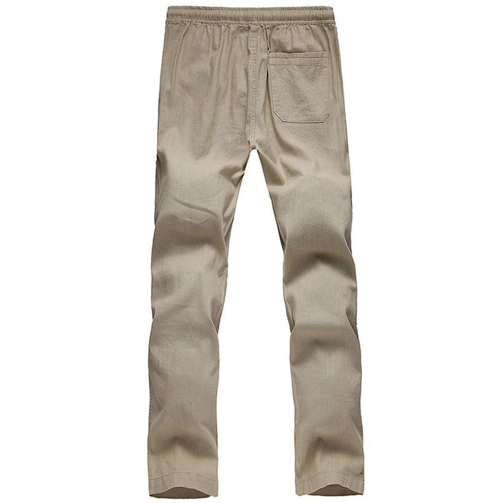 Yfashion Men Loose Trouses Cotton Linen Solid Color Long Pants Casual  Straight Hip Hop Sports Pants color