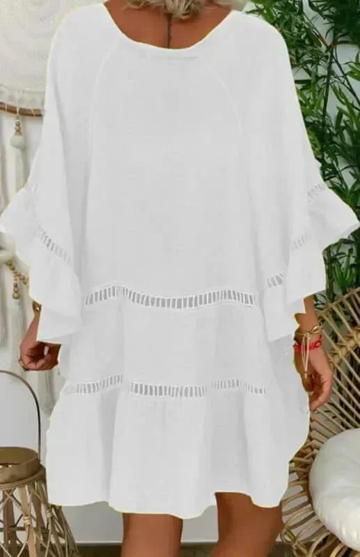 A-line,A-line dress,casual,casual dress,flared,ladies Wrinkle resistant,linen,linen dress,loose,loose dress,mini,mini dress,Quick drying mini dress,slip-on,slip-on dress,solid,solid dress,straight,summer,summer dress,three-quarter sleeves dress,tiered,tiered dress,V-neck,V-neck dress-LeStyleParfait