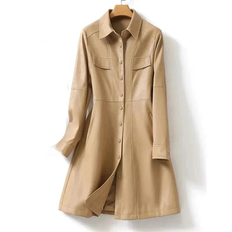 Casual Midi Leather Women Coat - Coat - LeStyleParfait