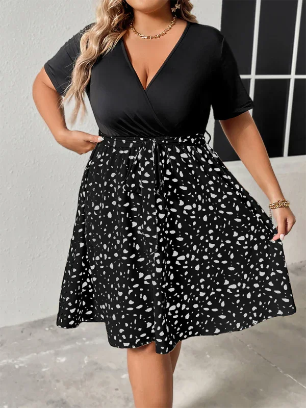 Casual Patchwork V-Neck Knee Dress