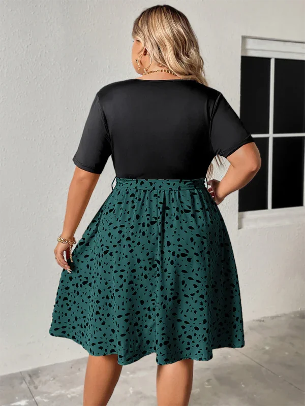 Casual Patchwork V-Neck Knee Dress