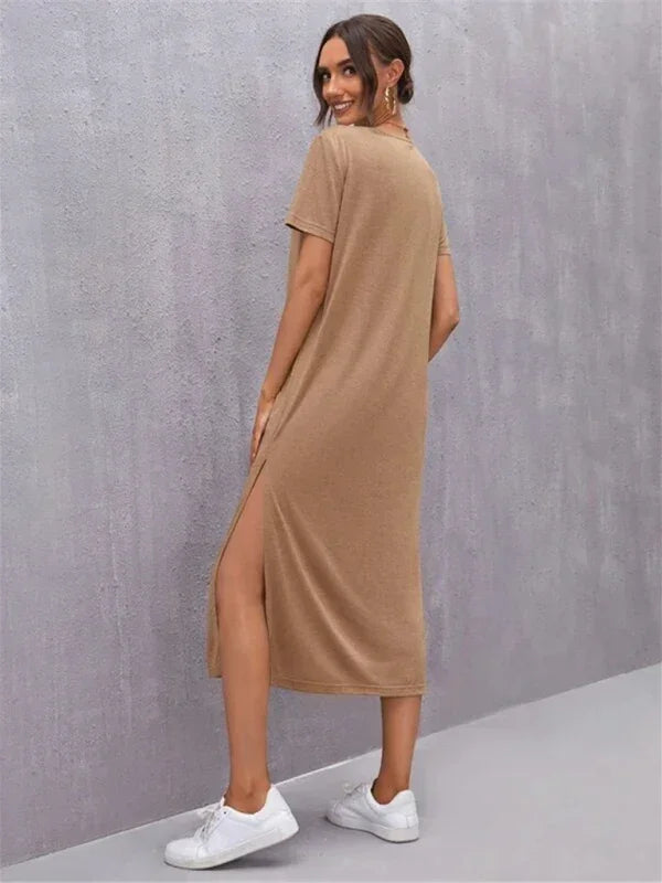 Casual Pink Cotton Shift Midi Dress