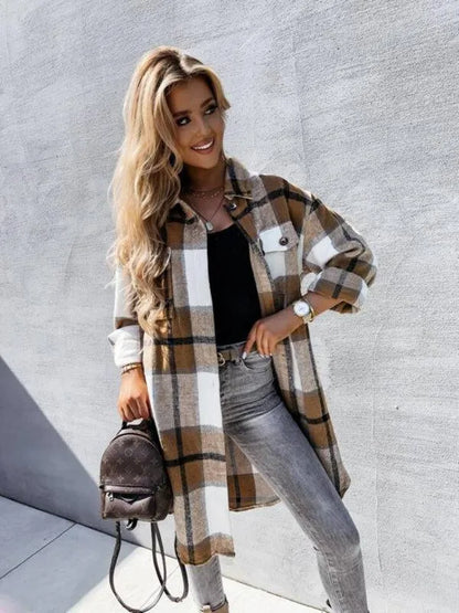 Casual Plaid Loose Women's Shirt Jacket-Shacket-LeStyleParfait