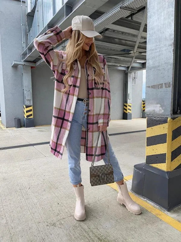 Casual Plaid Loose Women's Shirt Jacket-Shacket-LeStyleParfait