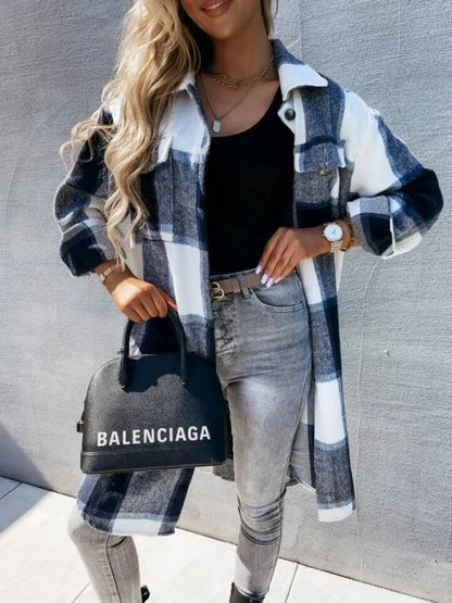 Casual Plaid Loose Women's Shirt Jacket-Shacket-LeStyleParfait