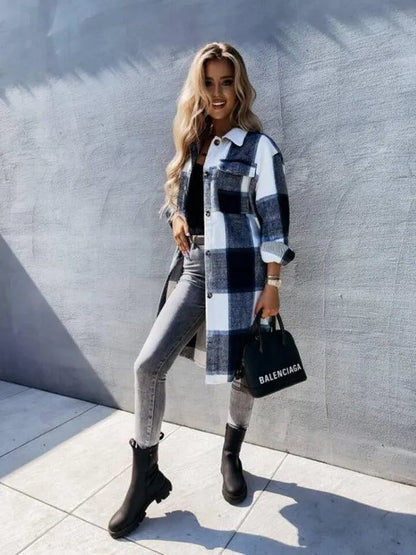 Casual Plaid Loose Women's Shirt Jacket-Shacket-LeStyleParfait