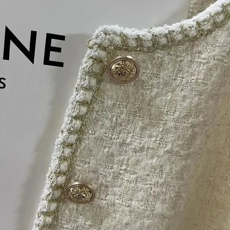 Casual Round Neck Women Tweed Jacket - Tweed Jacket - LeStyleParfait