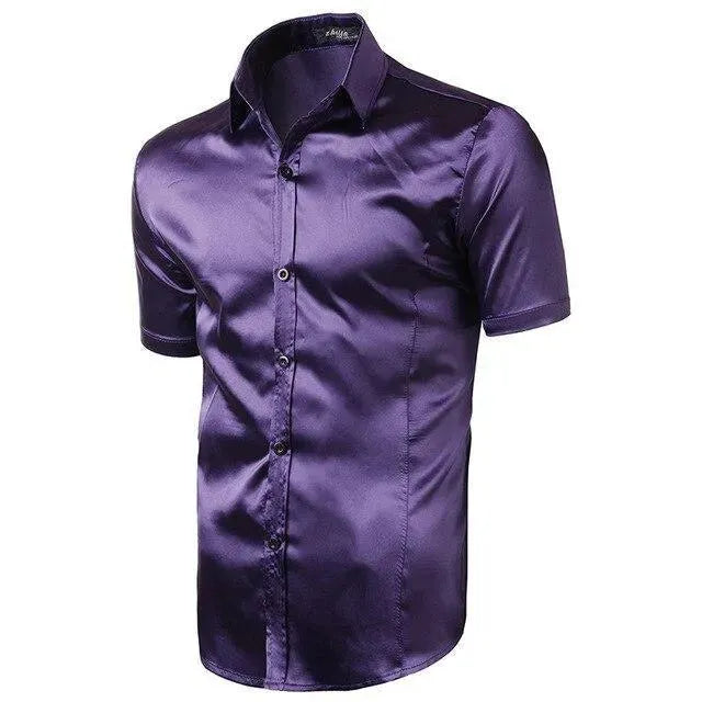 Casual Short Sleeve Silk Shirt For Men - Short Sleeve Shirt - LeStyleParfait
