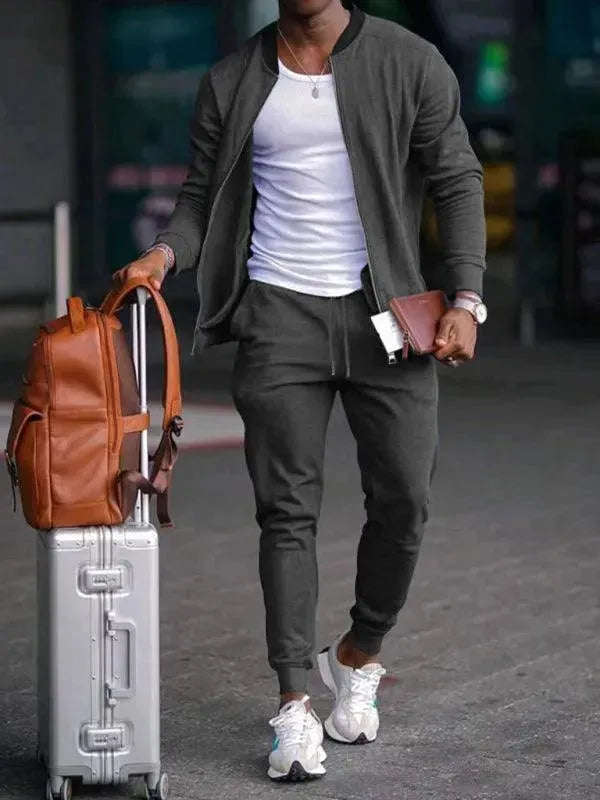 Men's Clothing Set Casual Zipper Plain-Solid Outfit Set - LeStyleParfait