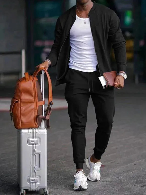 Men's Clothing Set Casual Zipper Plain-Solid Outfit Set - LeStyleParfait