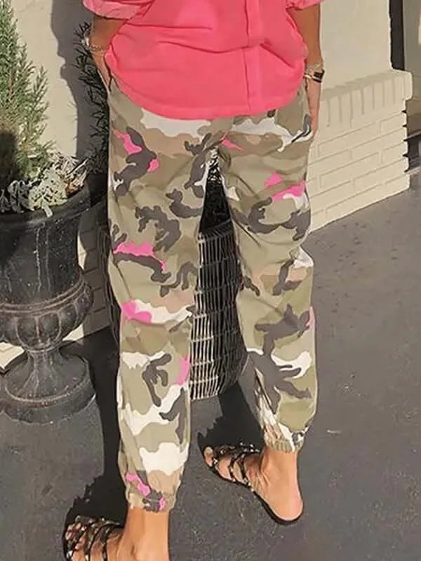 Casual Mid Waist Camouflage Women Pants - Women Pants - LeStyleParfait