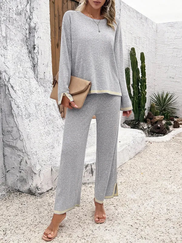 Casual Women Knit Relaxed Two-Piece Set - Casual Knit Two-Piece Set - LeStyleParfait