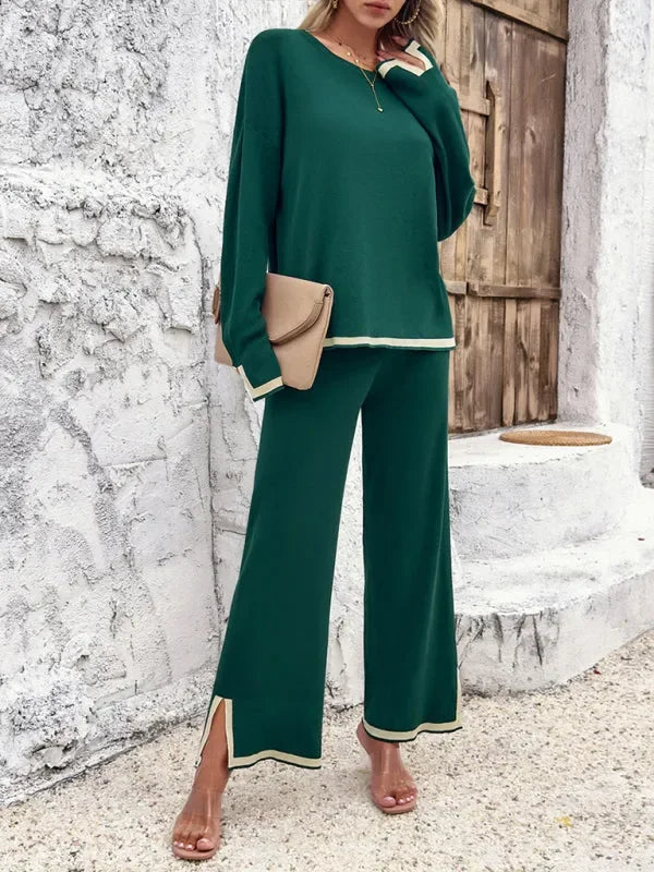 Casual Women Knit Relaxed Two-Piece Set - Casual Knit Two-Piece Set - LeStyleParfait