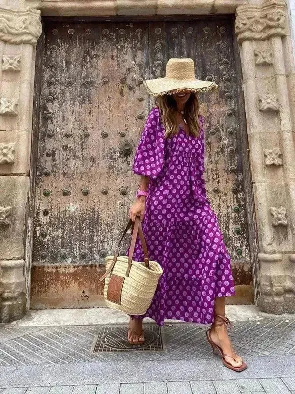 Chic Geometric Cotton Tiered Maxi Dress