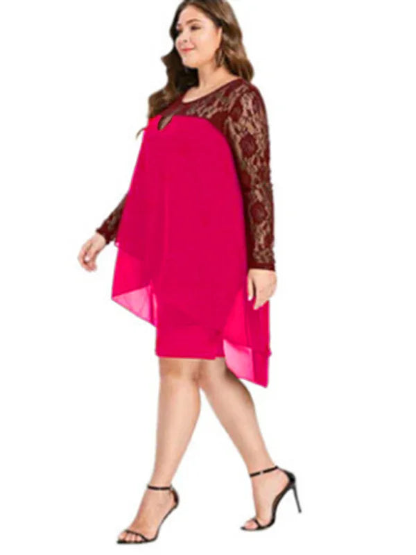 Chic Lace Chiffon Knee Dress