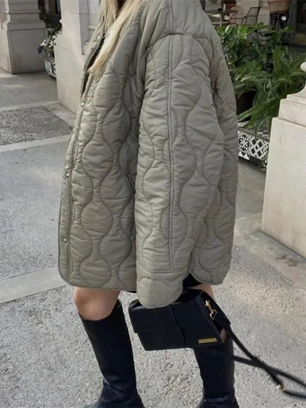 Chic Round Neck Women Quilted Coat-Quilted Coat-LeStyleParfait