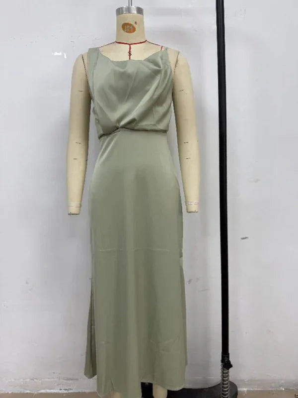 Chic Satin Cowl Neck Midi Dress