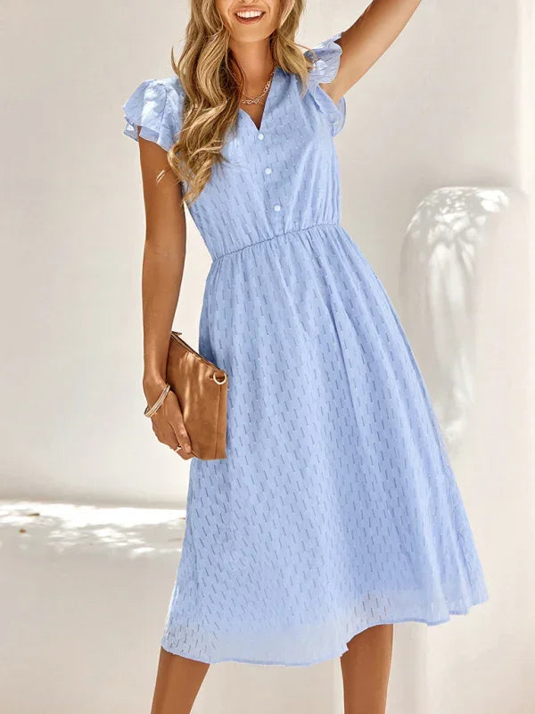 Chic White Cotton V-Neck Midi Dress