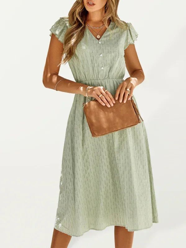 Chic White Cotton V-Neck Midi Dress