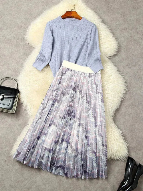 Chic Women Abstract Pleated Two-Piece Skirt Set - Abstract Skirt Set - LeStyleParfait