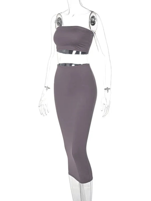 Chic Women Casual Ribbed Two-Piece Skirt Set - Casual Skirt Set - LeStyleParfait