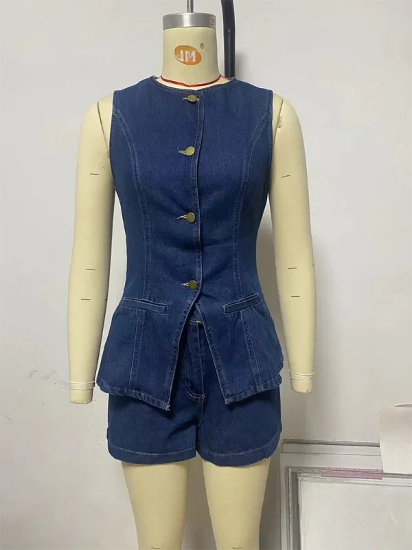 Chic Women Casual Sleeveless Denim Shorts Set - Casual Shorts Set - LeStyleParfait