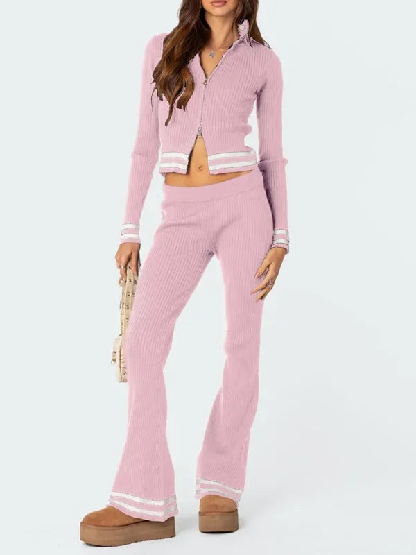Chic Women Casual Wide-Leg Two-Piece Set - Casual Pants Set - LeStyleParfait