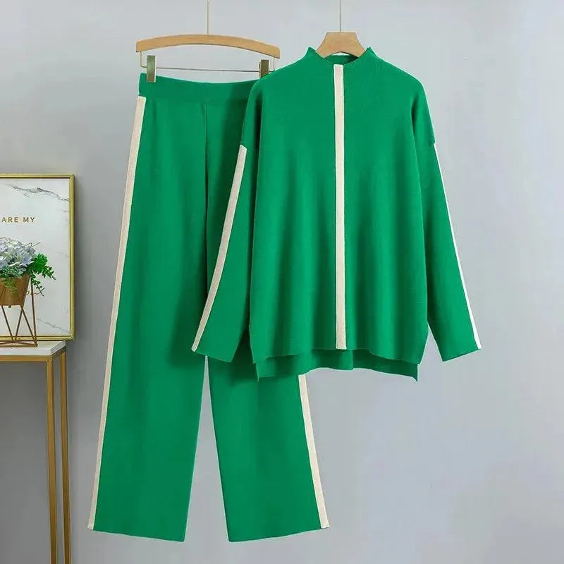 Chic Women Colorblock Two-Piece Jersey Pants Set - Sweater Pants Set - LeStyleParfait