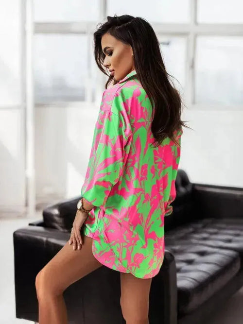 Chic Women Floral Casual Two-Piece Shorts Set - Floral Casual Two-Piece Set - LeStyleParfait