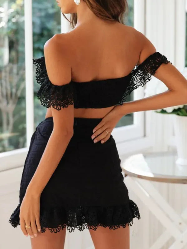 Chic Women Floral Lace Two-Piece Skirt Set - Floral Skirt Set - LeStyleParfait