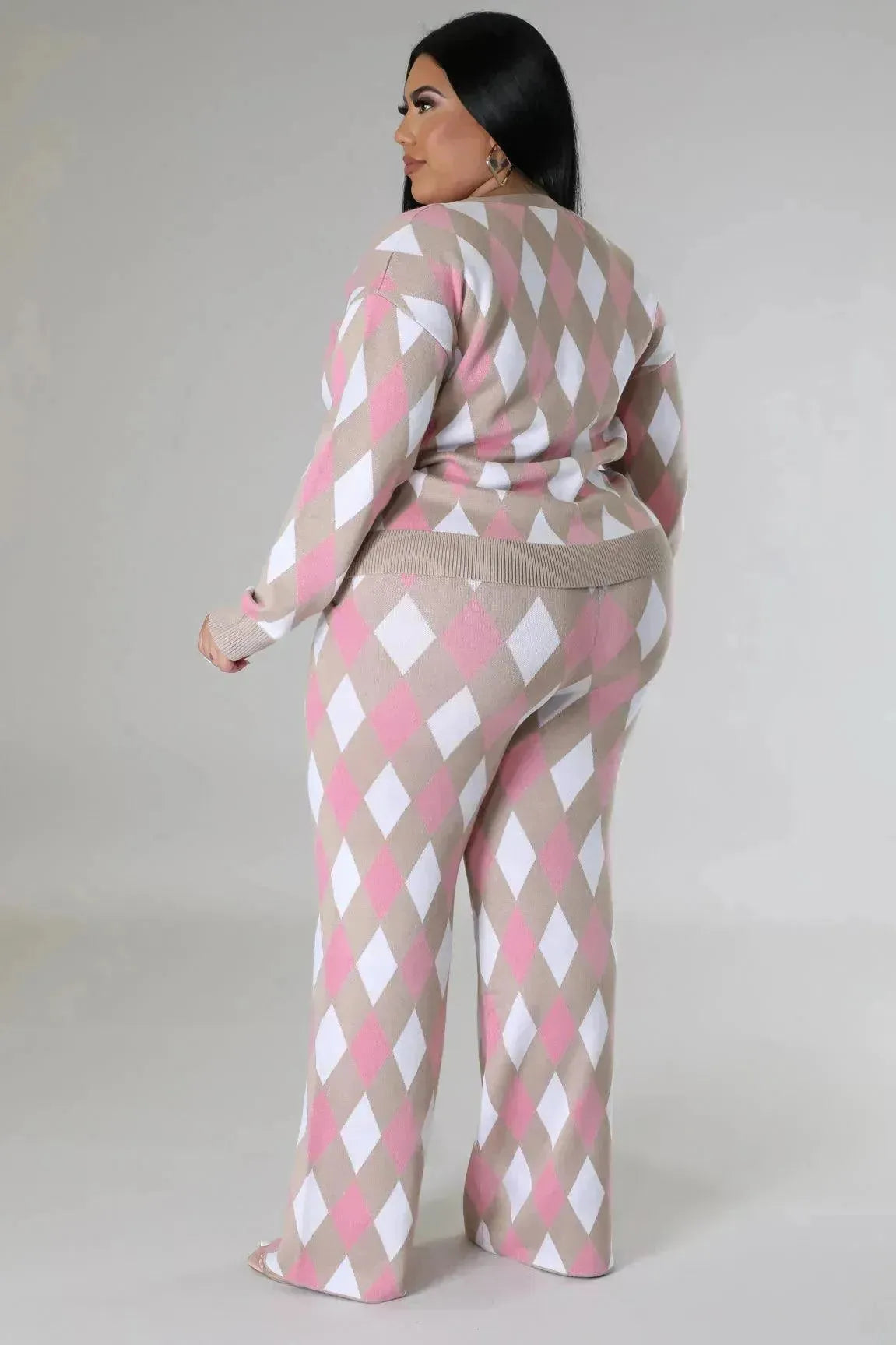 Chic Women Knit Two-Piece Geometric Pants Set - Geometric Pants Set - LeStyleParfait