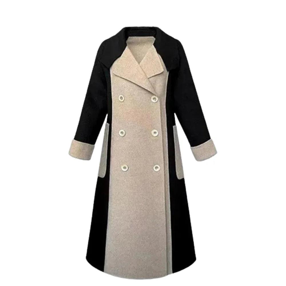 Chic Women's Woolen Patchwork Trench Overcoat - Overcoat - LeStyleParfait