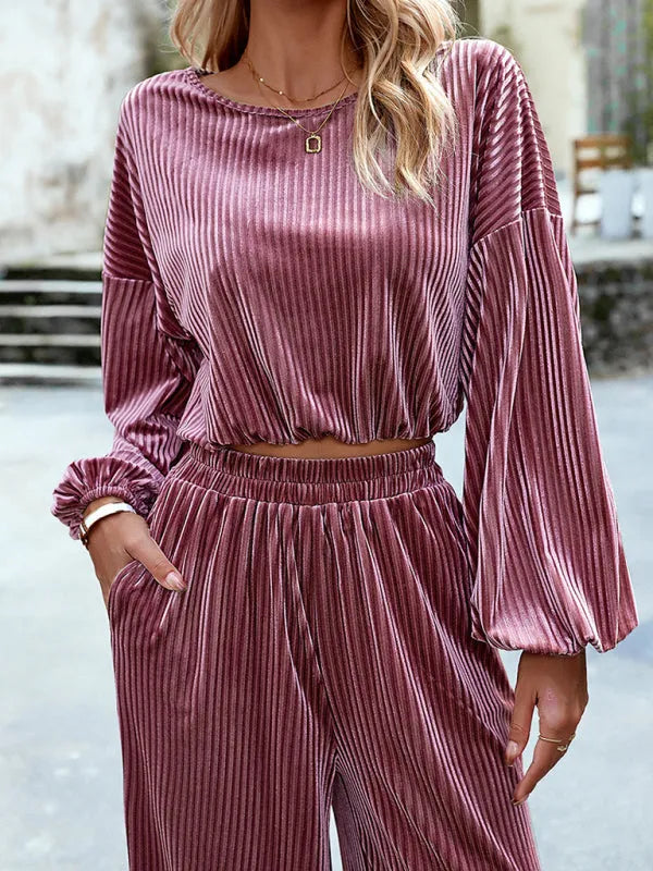 Chic Women Striped Wide-Leg Two-Piece Set - Striped Wide-Leg Set - LeStyleParfait